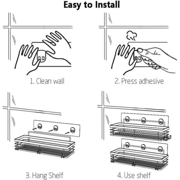 Shower Caddy with 5 Hooks for Hanging Razor and Sponge Adhesive Shower - Picture 4 of 6